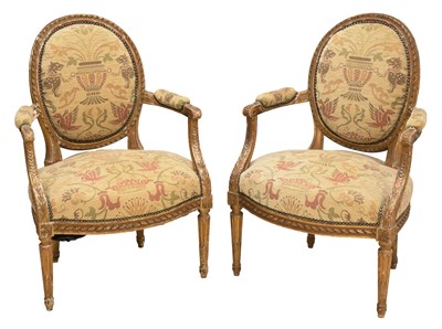 Lot 536 - Pair of Louis XV style fauteuils or open armchairs