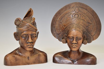 Lot 236 - Pair of Singaporean carved wooden busts