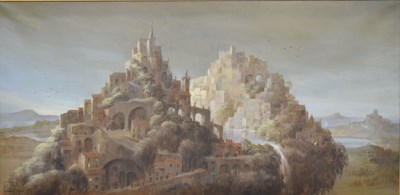 Lot 436 - Deborah Jones (1921-2012) - Oil on canvas - ‘Mythical City’