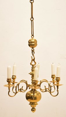 Lot 231 - Dutch style brass six branch ceiling light