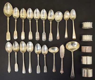 Lot 149 - Quantity of silver flatware and five napkin rings