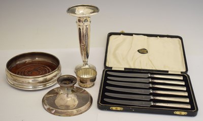 Lot 142 - Elizabeth II silver mounted wine coaster, bud vase, etc