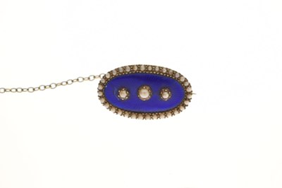Lot 57 - Victorian blue guilloche enamel and seed pearl brooch