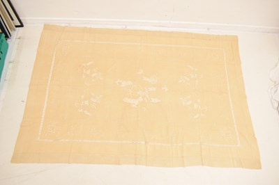 Lot 356 - Pair of Chinese raw silk and dragon embroidered bedspreads