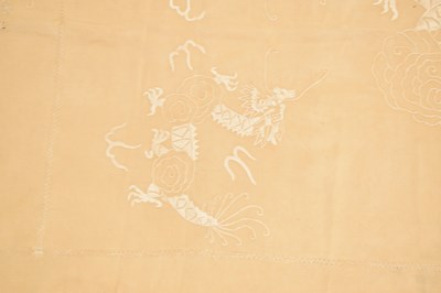 Lot 356 - Pair of Chinese raw silk and dragon embroidered bedspreads