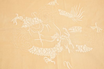 Lot 356 - Pair of Chinese raw silk and dragon embroidered bedspreads
