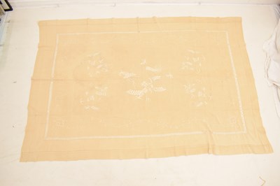 Lot 356 - Pair of Chinese raw silk and dragon embroidered bedspreads