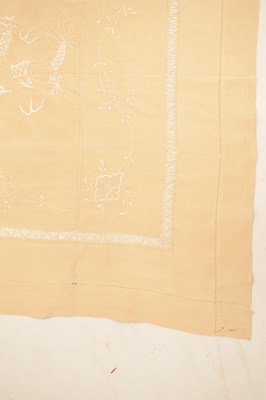 Lot 356 - Pair of Chinese raw silk and dragon embroidered bedspreads