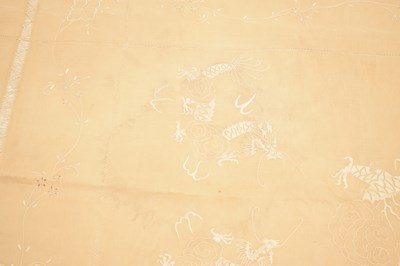 Lot 356 - Pair of Chinese raw silk and dragon embroidered bedspreads