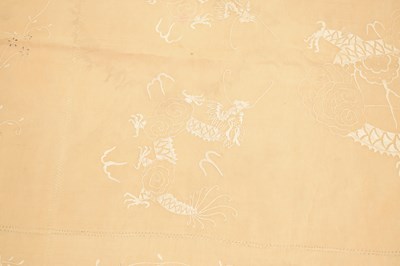 Lot 356 - Pair of Chinese raw silk and dragon embroidered bedspreads