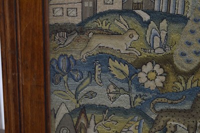 Lot 173 - English mid 17th century embroidered panel, 'Orpheus Charming the Animals'