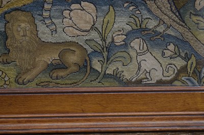 Lot 173 - English mid 17th century embroidered panel, 'Orpheus Charming the Animals'