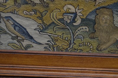 Lot 173 - English mid 17th century embroidered panel, 'Orpheus Charming the Animals'