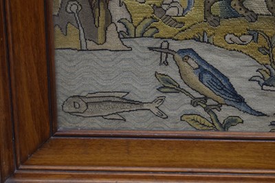 Lot 173 - English mid 17th century embroidered panel, 'Orpheus Charming the Animals'