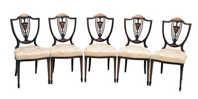 Lot 537 - Set of five late Victorian inlaid chairs with plaque 'Blyth & Sons Manufacturer Chiswell St. London'