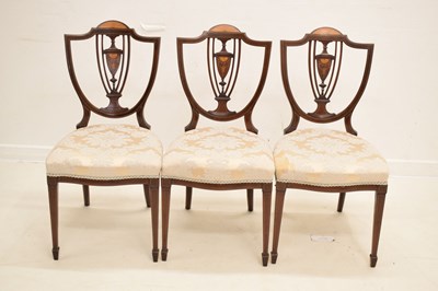 Lot 537 - Set of five late Victorian inlaid chairs with plaque 'Blyth & Sons Manufacturer Chiswell St. London'