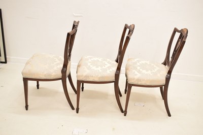 Lot 537 - Set of five late Victorian inlaid chairs with plaque 'Blyth & Sons Manufacturer Chiswell St. London'