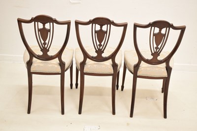 Lot 537 - Set of five late Victorian inlaid chairs with plaque 'Blyth & Sons Manufacturer Chiswell St. London'