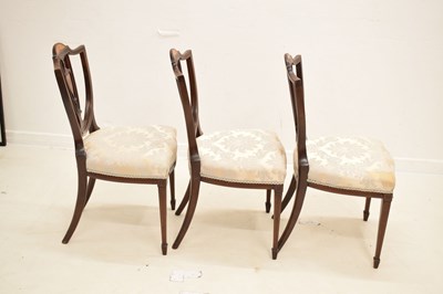 Lot 537 - Set of five late Victorian inlaid chairs with plaque 'Blyth & Sons Manufacturer Chiswell St. London'