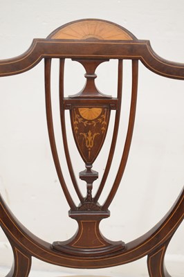 Lot 537 - Set of five late Victorian inlaid chairs with plaque 'Blyth & Sons Manufacturer Chiswell St. London'