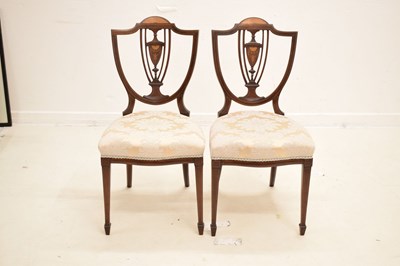 Lot 537 - Set of five late Victorian inlaid chairs with plaque 'Blyth & Sons Manufacturer Chiswell St. London'