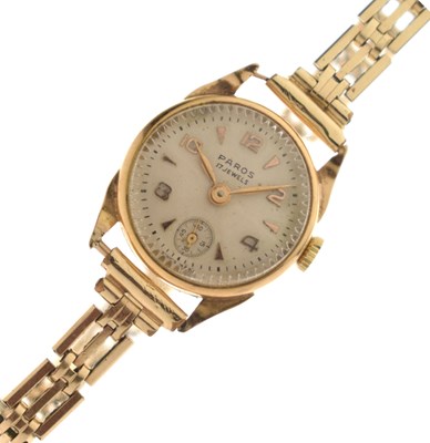 Lot 119 - Paros 18ct gold watch on a rolled gold bracelet