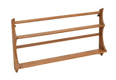 Lot 477 - Ercol - Windsor elm wall hanging two-tier plate rack