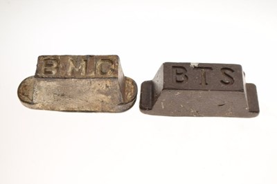 Lot 150 - Poured white metal ingot stamped 'BMC'  and another stamped BTS