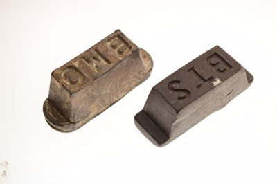 Lot 150 - Poured white metal ingot stamped 'BMC'  and another stamped BTS