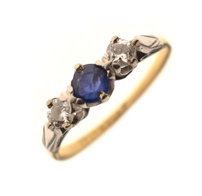 Lot 11 - Sapphire and diamond three stone ring, stamped 18ct & Plat