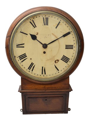 Lot 500 - Mid 19th century oak single fusee 'drop dial' wall clock, Bennett, Cheapside