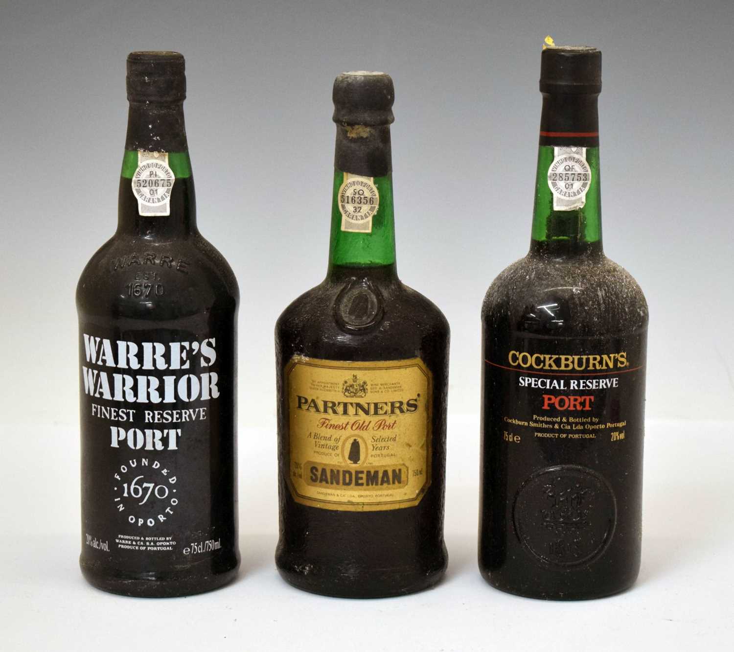 Lot 393 - Warre's Warrior Finest Reserve Port, Sandeman's Finest Old Port, and Cockburn's Special Reserve Port
