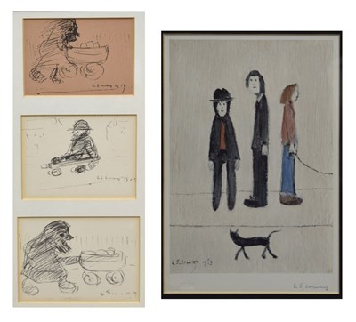 Lot 275 - Laurence Stephen Lowry (British, 1887-1976) - Signed print - Three men and cat, 1963