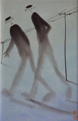Lot 384 - Mackenzie Thorpe (b.1956) - Pastel - Going to Work