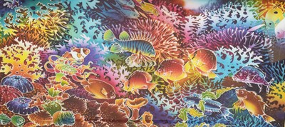 Lot 424 - Eastern batik on silk of tropical fish