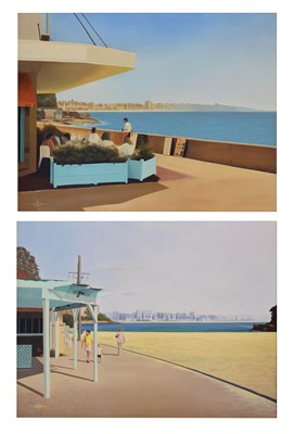 Lot 466 - Modern 20th century - Pair of acrylics on canvas - Beach scenes