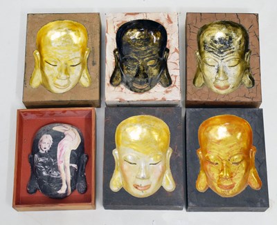 Lot 359 - Dinh Cong Dat (Vietnamese) - Set of six lacquered fibreglass Buddha faces