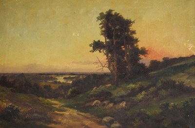 Lot 495 - English School (19th Century) - Oil on canvas - 'Sunset Over The Estuary'