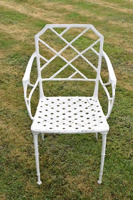 Lot 543 - White painted cast metal bamboo-effect garden / patio set
