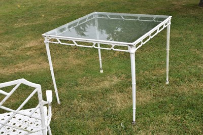 Lot 543 - White painted cast metal bamboo-effect garden / patio set