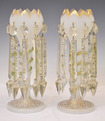 Lot 285 - Pair of Victorian frosted glass lustres