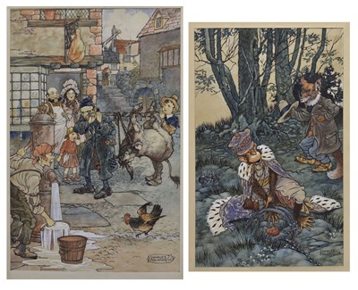 Lot 306 - Charles James Folkard (British 1878-1963) - Two watercolours illustrating Aesop Fables