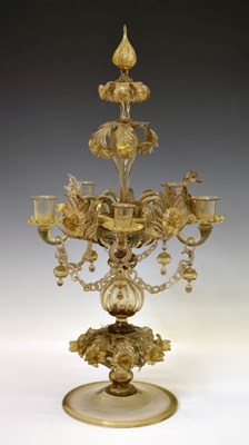 Lot 212 - Late 19th or early 20th century Italian Murano glass five light candelabra