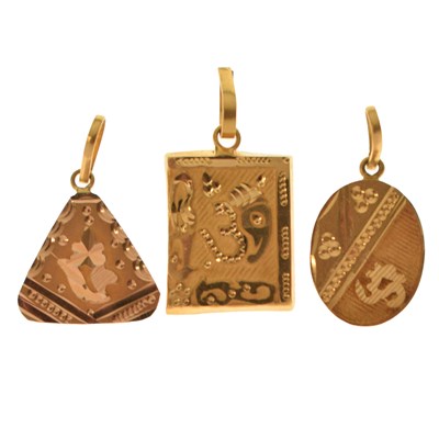 Lot 77 - Three various Indian yellow metal pendants