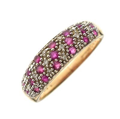 Lot 19 - Ruby and diamond multi-stone 9ct gold dress ring