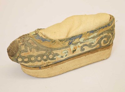 Lot 503 - Antique Chinese lady's embroidered silk shoe
