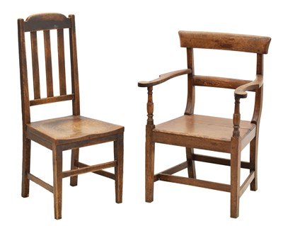 Lot 660 - 19th century Welsh oak open armchair plus a second high-back chair