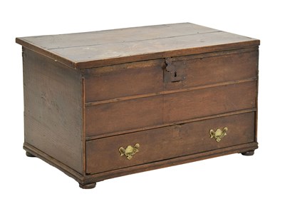 Lot 668 - Primitive late George III oak 'mule' chest of small proportions