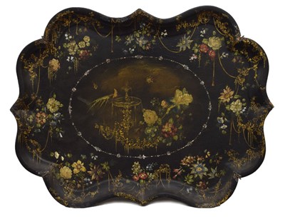 Lot Large Victorian black lacquered papier mache tray
