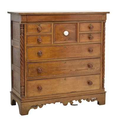 Lot 666 - Victorian oak and mahogany 'Scotch' chest of drawers